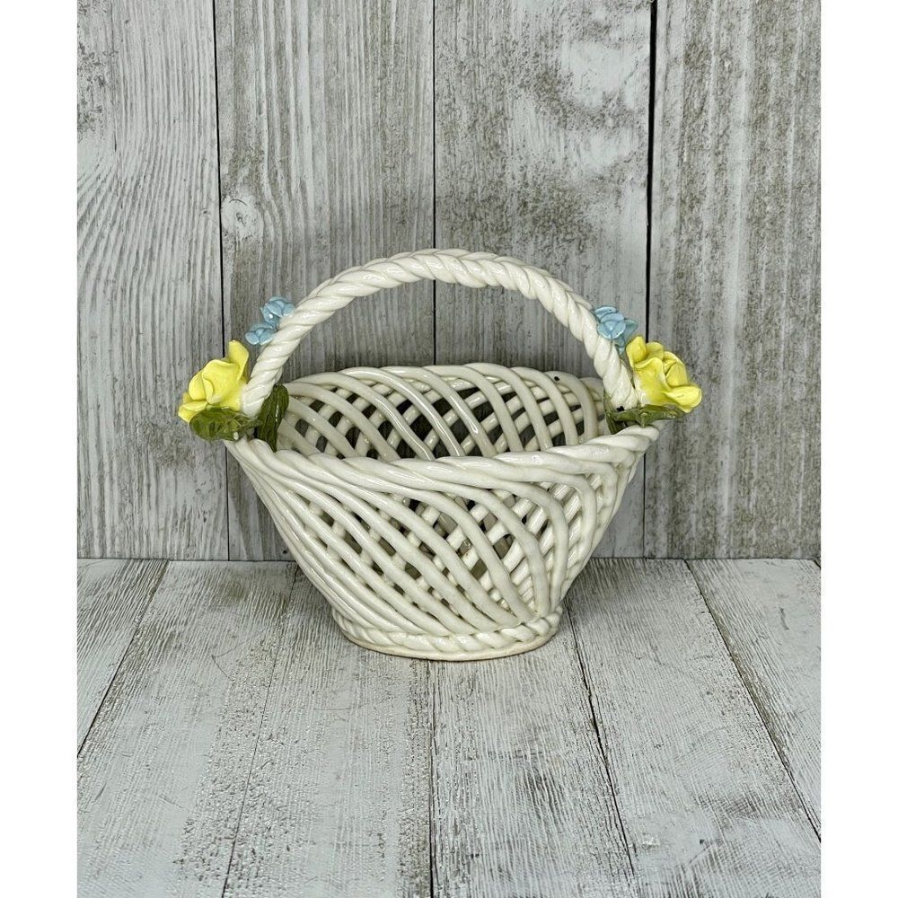 Vintage Bassano Capodimonte Style Italian Ceramic Woven Basket